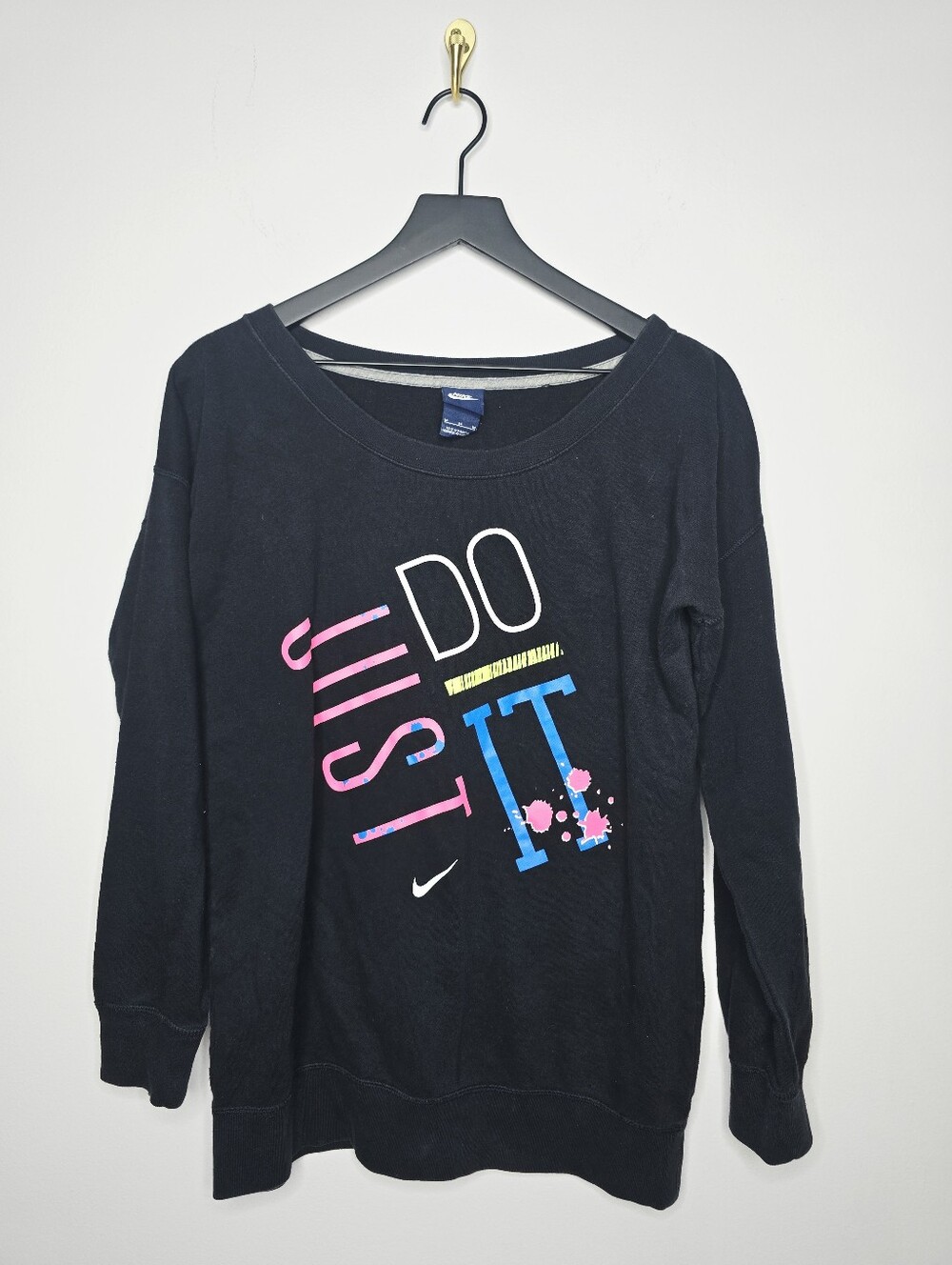 Nike Retro 80s /90s Neon Print Wide Neck Tunic Sweatshirt Size Medium